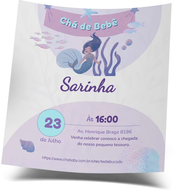 Convite perfeito criado na plataforma do CháBaby